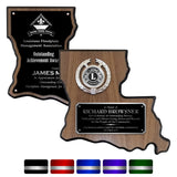 LA Trophies - Louisiana State Shape Plaque for Recognition and Service SILVER ENGRAVING | 2 VERSIONS | 5 PLATE COLORS