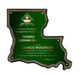 LA Trophies - Louisiana State Shape Plaque green brass full Plate