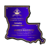 LA Trophies - Louisiana State Shape Plaque purple brass full Plate