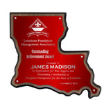 LA Trophies - Louisiana State Shape Plaque red Alum full Plate
