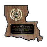 LA Trophies - Louisiana State Shape Plaque Black / Gold half Plate with Fancy Emblem Holder