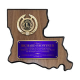 LA Trophies - Louisiana State Shape Plaque purple / Gold half Plate with Fancy Emblem Holder