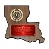 LA Trophies - Louisiana State Shape Plaque red / Gold half Plate with Fancy Emblem Holder