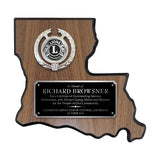 LA Trophies - Louisiana State Shape Plaque Black / Silver half Plate with Fancy Emblem Holder