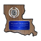 LA Trophies - Louisiana State Shape Plaque Blue / Silver half Plate with Fancy Emblem Holder