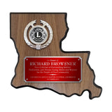 LA Trophies - Louisiana State Shape Plaque red / Silver half Plate with Fancy Emblem Holder