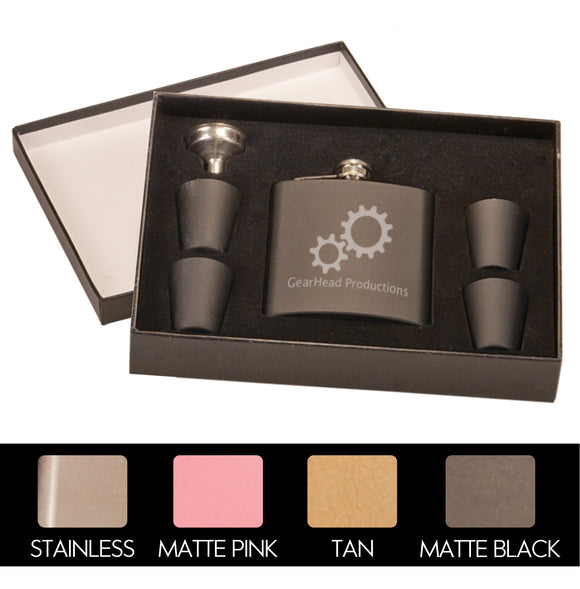 6 oz Flask Gift Sets with 4 Shot Glasses | 4 Colors Available