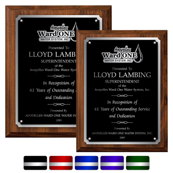 LA Trophies - Large Size Plaques with Solid Color Plate with Silver Accent and SILVER Engraving - 9x12, 10.5x13 | 5 PLATE COLORS