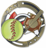 2-3/4" M3XL Enamel Filled Softball Medals on 1-1/2" Wide Neck Ribbons