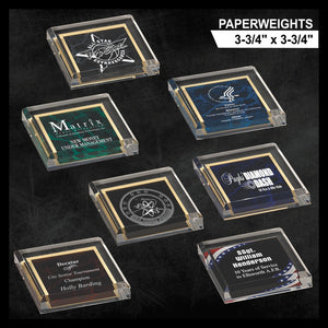 LA Trophies - 3-3/4" x 3-3/4" x 3/4" thick Beveled Acrylic Marble Paperweights | 7 COLORS