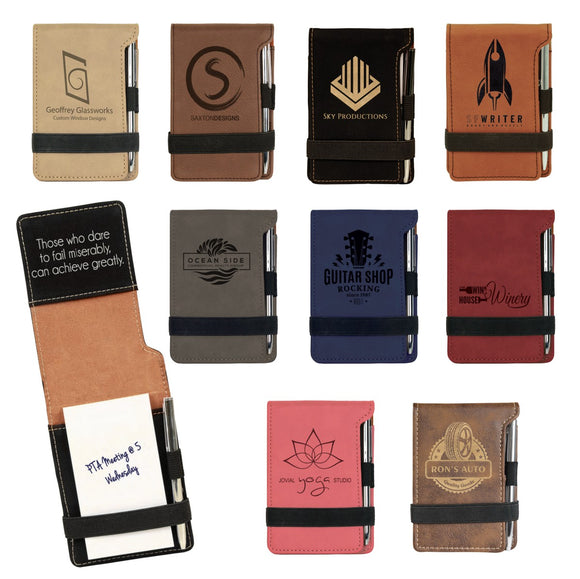 Customizable Leatherette Mini Note Pads with Pen | 11 COLORS