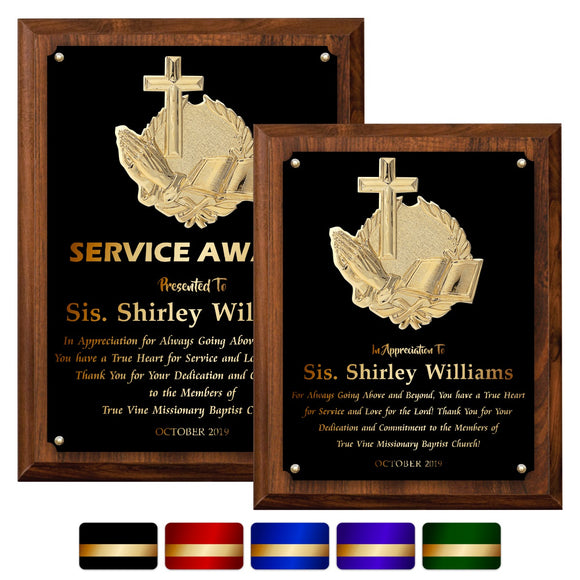 LA Trophies - Religious Christian Award Plaque with GOLD Engraving and 3D Praying Hands Relief - 8x10, 9x12 | 5 PLATE COLORS