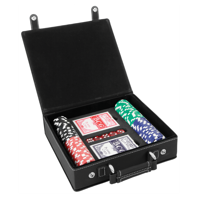 Customizable Leatherette Poker Set with Cards, Dice, and Chips | 4