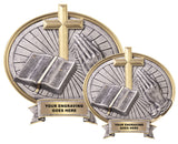 LA Trophies - Religious Christian Oval Resin Award Plate with Praying Hands 6 or 8 inch hangs or stands