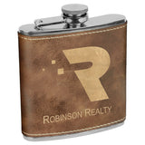 personalized customize personal custom gifts present best idea birthday retirement corporate engrave engraving flask rawhide light dark brown blue black silver gold pink grey gray 6 oz