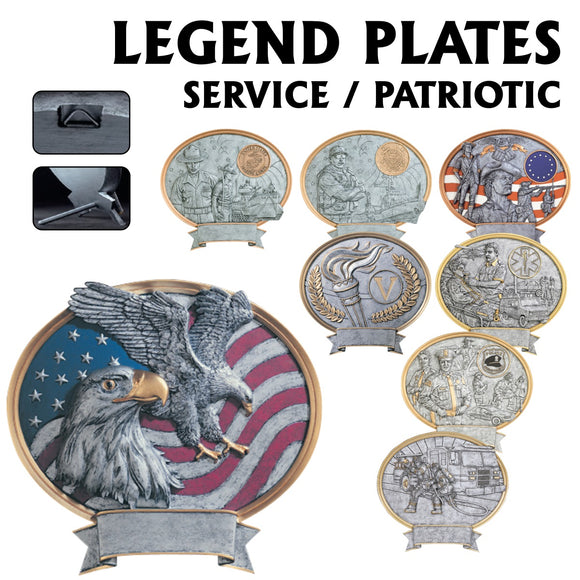 Legend Series Silver and Gold Oval Patriotic & Service Resin Plates  | 2 SIZES