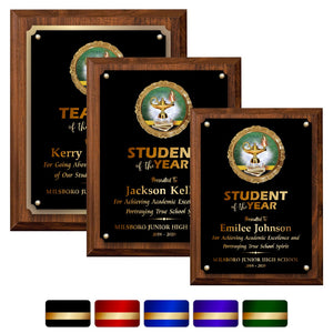 LA Trophies - Teacher and Student of the Year Award Plaques - 7x9, 8x10 | 5 PLATE COLORS