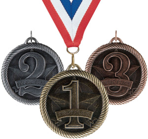 2" VM Series Place Medals on 7/8" Neck Ribbons | 1st 2nd 3rd