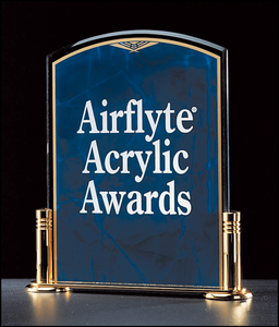 Airflyte Sapphire Marble Design Series 3/16" thick acrylic award on a gold metal base with columns