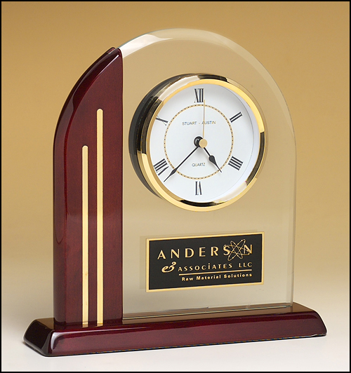 Airflyte Arch clock with glass upright and rosewood piano-finish post and base