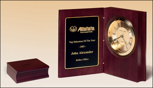 Airflyte Hand-rubbed rich mahogany finish book clock, gold spun dial, three hand movement