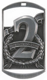 2-3/4" Cut-Out 3D Dog Tag Style 2nd Place Medals on 7/8" Neck Ribbons