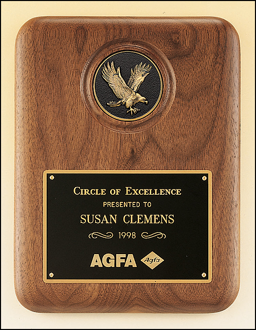 Airflyte American walnut plaque with a finely detailed black and gold Eagle medallion