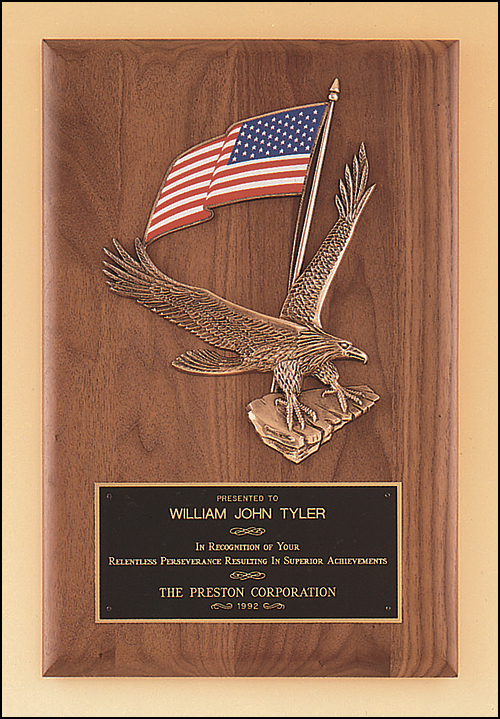 Airflyte Solid American walnut plaque with a Large Eagle and American flag casting | 2 SIZES