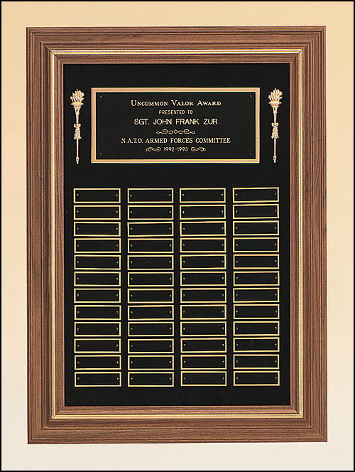 Airflyte Solid American walnut 24 to 48 Plate Perpetual Frame Plaques on a black velour background | 3 SIZES