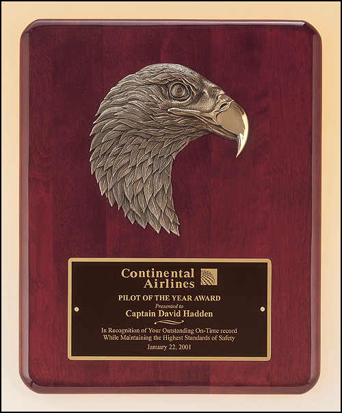 Airflyte Rosewood stained piano finish plaque with antique bronze finish finely detailed Eagle casting | 2 SIZES