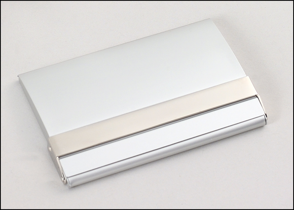 Airflyte Matte silver business card case with polished silver accent