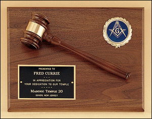 Airflyte 9x12 American walnut plaque with walnut gavel and Logo insert